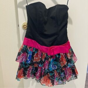 Vintage 80s Prom Dress strapless multicolor
